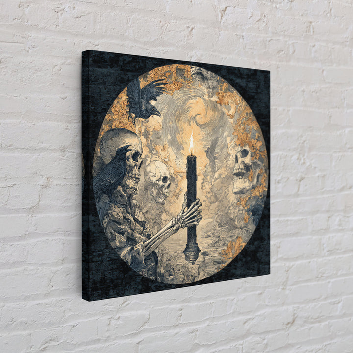 The Skeletal Hand Candleholder, Symbolist Etching Art, Square Wall Art, Gothic Horror Wall Art, Canvas Print, Halloween Wall Art
