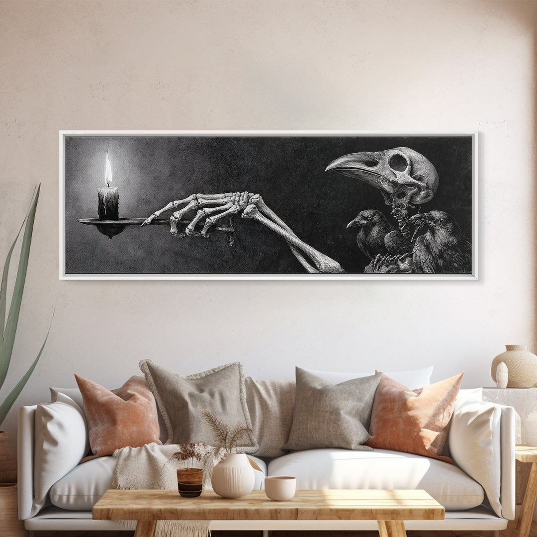 The Skeletal Hand Candleholder, Expressionist Nightmare Art, Extra Wide Wall Art, Dark Halloween Decor, Canvas Print, Halloween Wall Art