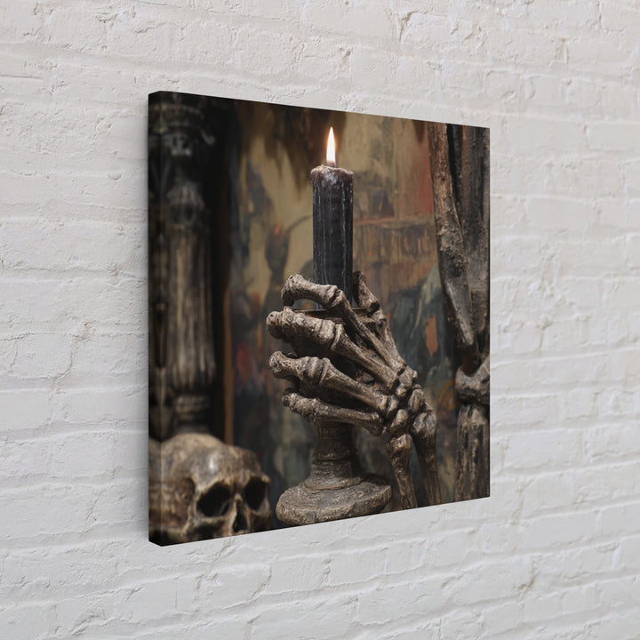 The Skeletal Hand Candleholder, Grotesque Carnival Art, Square Wall Art, Dark Halloween Decor, Canvas Print, Halloween Wall Art