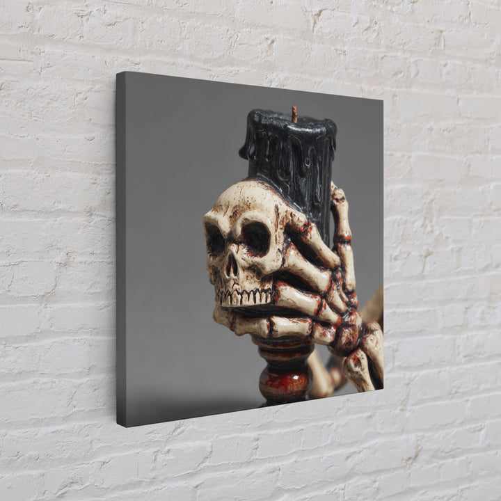 The Skeletal Hand Candleholder, Macabre Folk Print Art, Square Wall Art, Dark Fantasy Wall Art, Framed Canvas Print