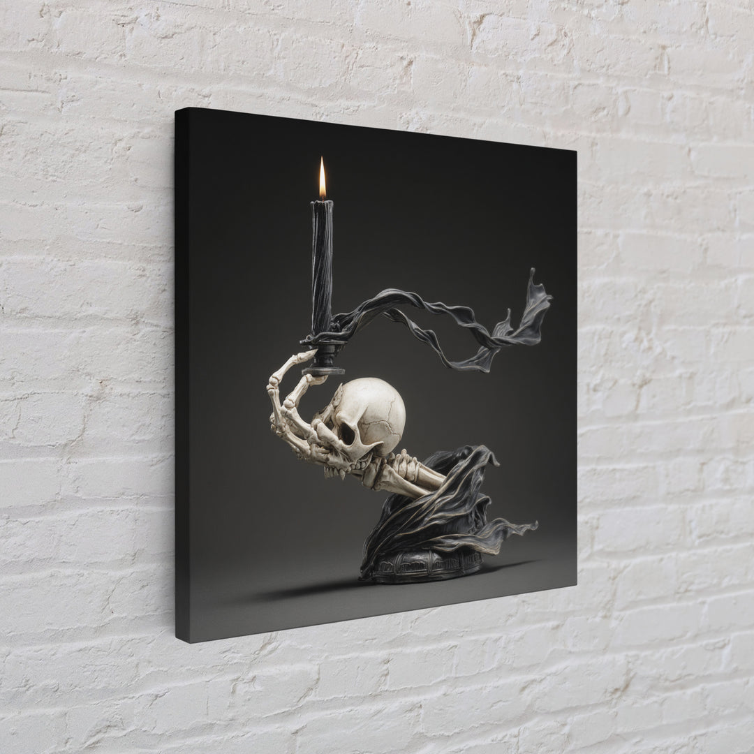 The Skeletal Hand Candleholder, Biomechanical Horror Art, Square Wall Art, Dark Halloween Decor, Canvas Print, Halloween Wall Art
