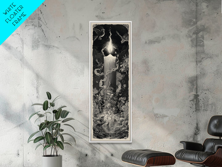 The Black Wax Candle, Gothic Engraving Art, Tall Narrow Wall Art, Dark Fantasy Wall Art, Canvas Print, Halloween Wall Art
