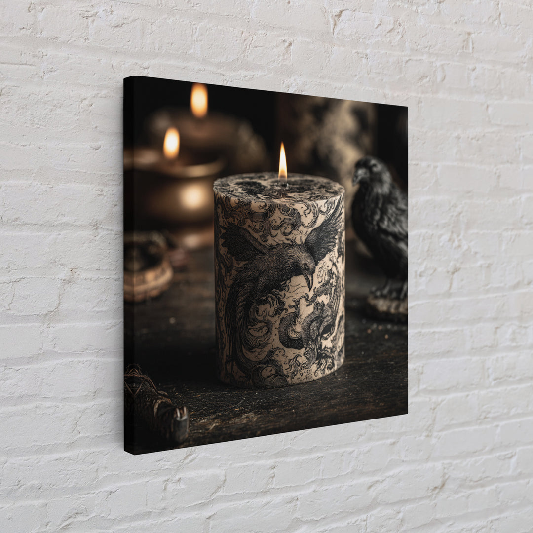 The Black Wax Candle, Renaissance Engraving Art, Square Wall Art, Gothic Horror Wall Art, Framed Canvas Print, Halloween Wall Art
