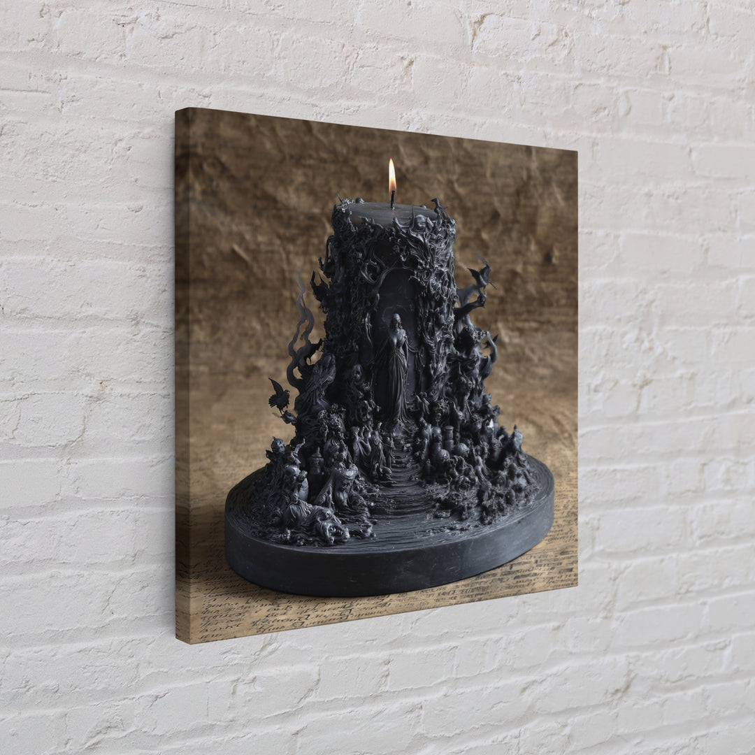 The Black Wax Candle, Baroque Witchcraft Art, Square Wall Art, Dark Fantasy Wall Art, Framed Canvas Print, Halloween Wall Art