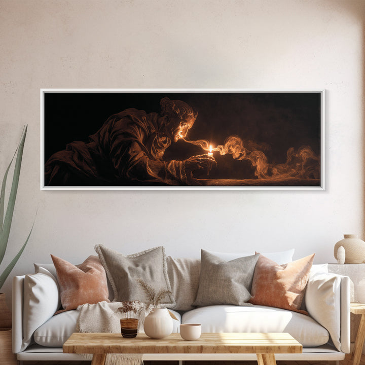 The Black Wax Candle, Visionary Gothic Art, Extra Wide Wall Art, Dark Halloween Decor, Framed Canvas Print, Halloween Wall Art