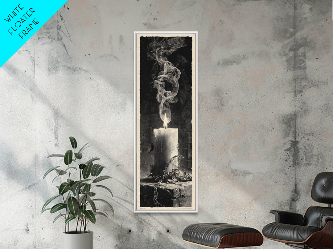 The Black Wax Candle, Architectural Etching Art, Tall Narrow Wall Art, Macabre Wall Art, Framed Canvas Print