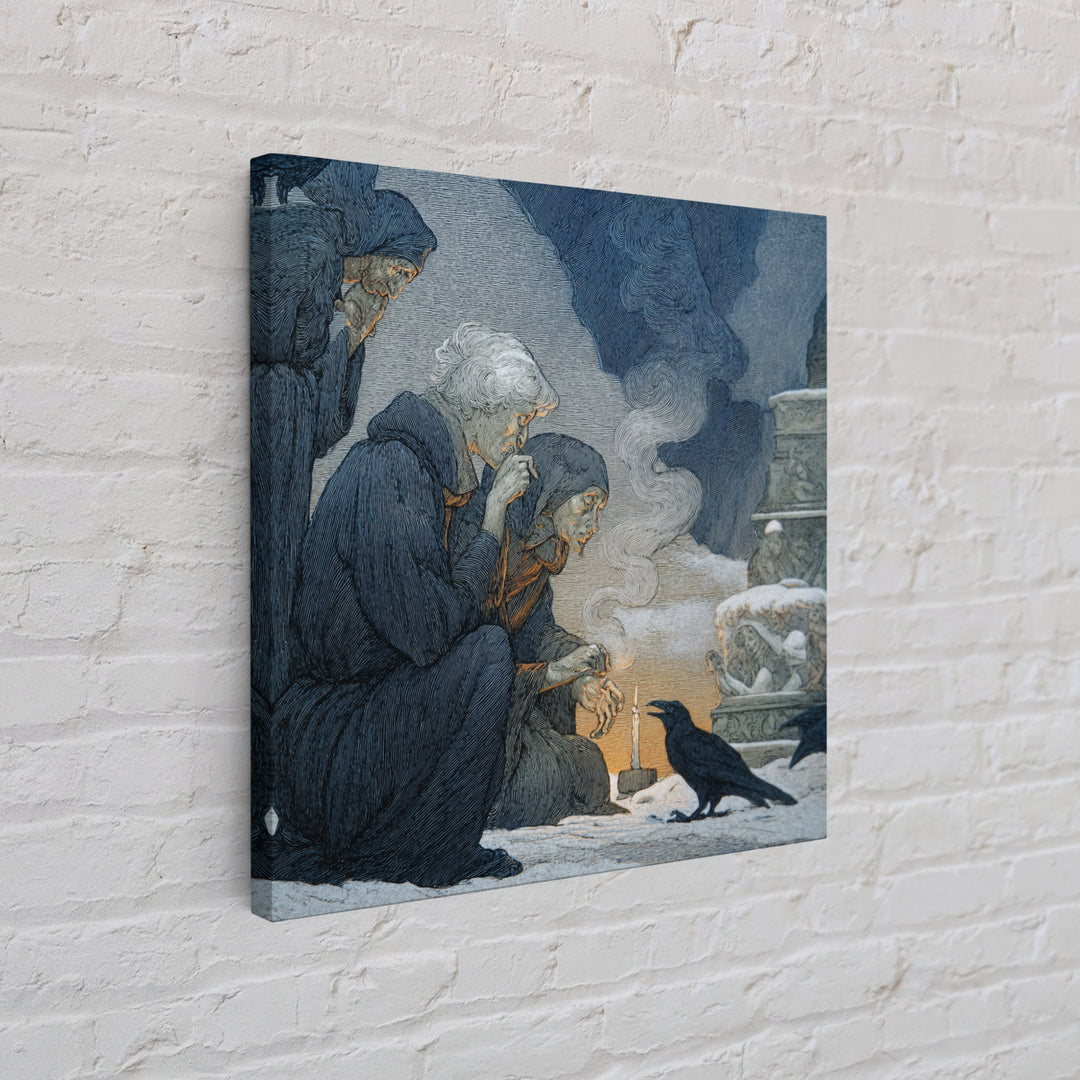 The Black Wax Candle, Symbolist Death Art, Square Wall Art, Dark Halloween Decor, Canvas Print, Halloween Wall Art