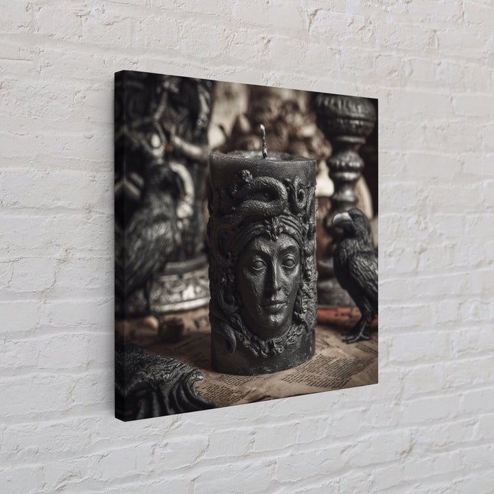 The Black Wax Candle, Dark Symbolist Art, Square Wall Art, Gothic Horror Wall Art, Canvas Print, Halloween Wall Art