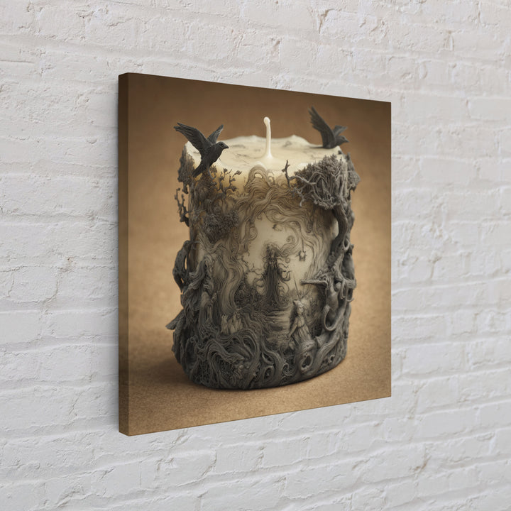 The Black Wax Candle, Gothic Storybook Art, Square Wall Art, Gothic Horror Wall Art, Framed Canvas Print, Halloween Wall Art