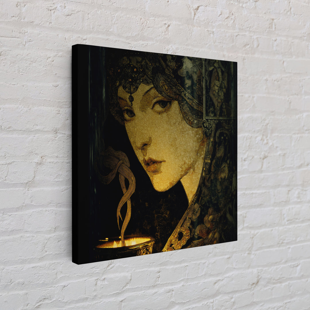 The Black Wax Candle, Stained Glass Gothic Art, Square Wall Art, Dark Fantasy Wall Art, Canvas Print, Halloween Wall Art