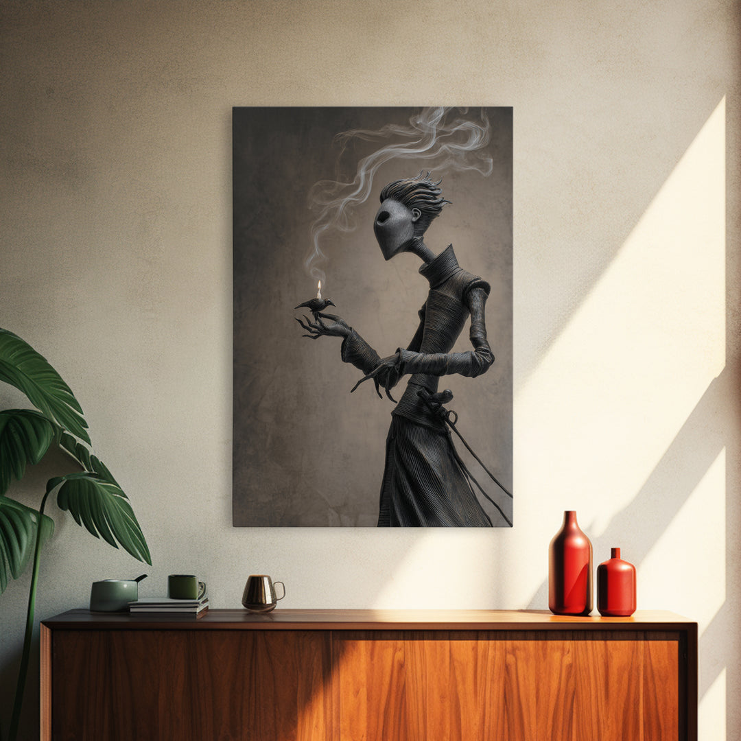 The Black Wax Candle, Victorian Macabre Art, Vertical Wall Art, Dark Halloween Decor, Framed Canvas Print, Halloween Wall Art