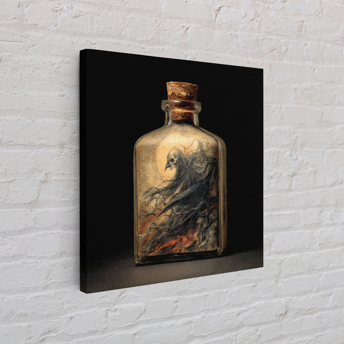 The Bottled Ghost, Dark Renaissance Art, Square Wall Art, Dark Fantasy Wall Art, Framed Canvas Print, Halloween Wall Art