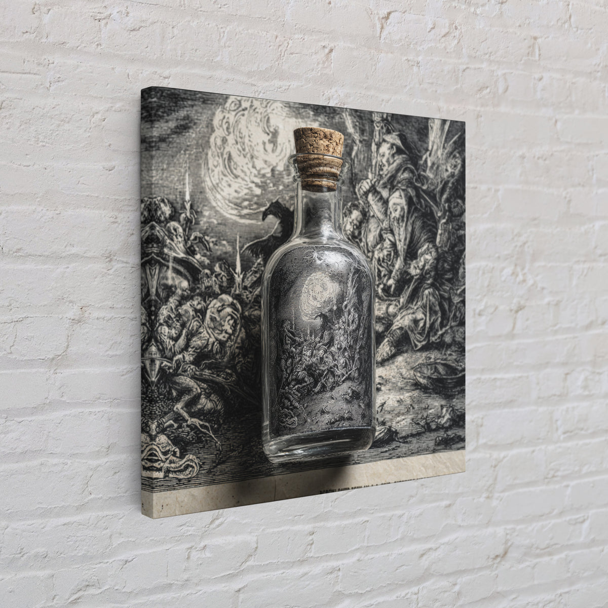The Bottled Ghost, Renaissance Engraving Art, Square Wall Art, Dark Fantasy Wall Art, Framed Canvas Print, Halloween Wall Art
