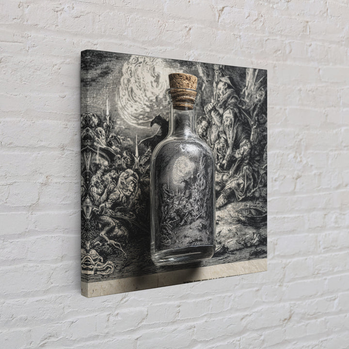 The Bottled Ghost, Renaissance Engraving Art, Square Wall Art, Dark Fantasy Wall Art, Framed Canvas Print, Halloween Wall Art