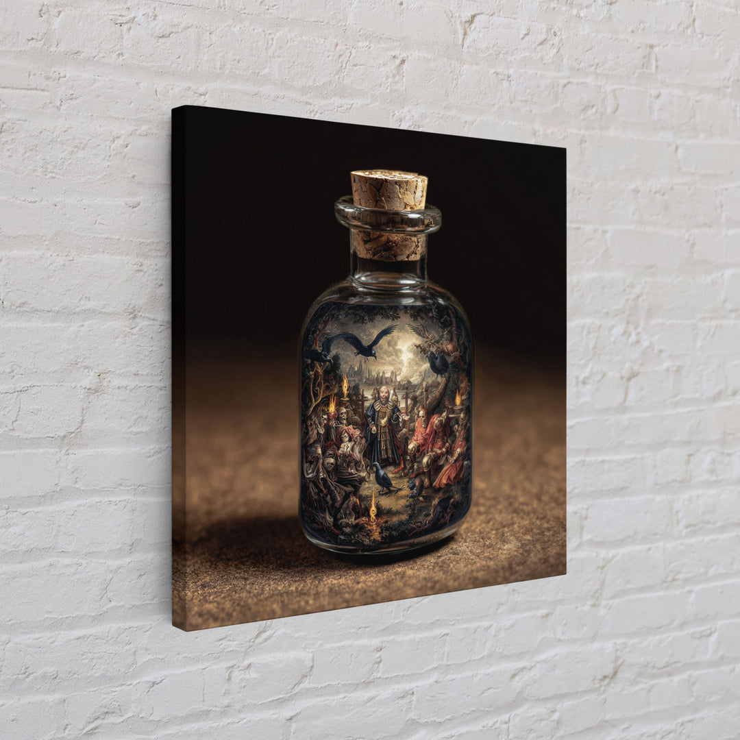 The Bottled Ghost, Danse Macabre Art, Square Wall Art, Gothic Horror Wall Art, Canvas Print, Halloween Wall Art