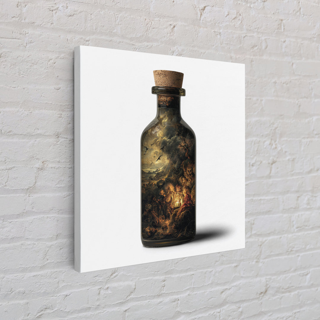 The Bottled Ghost, Baroque Witchcraft Art, Square Wall Art, Dark Halloween Decor, Framed Canvas Print, Halloween Wall Art