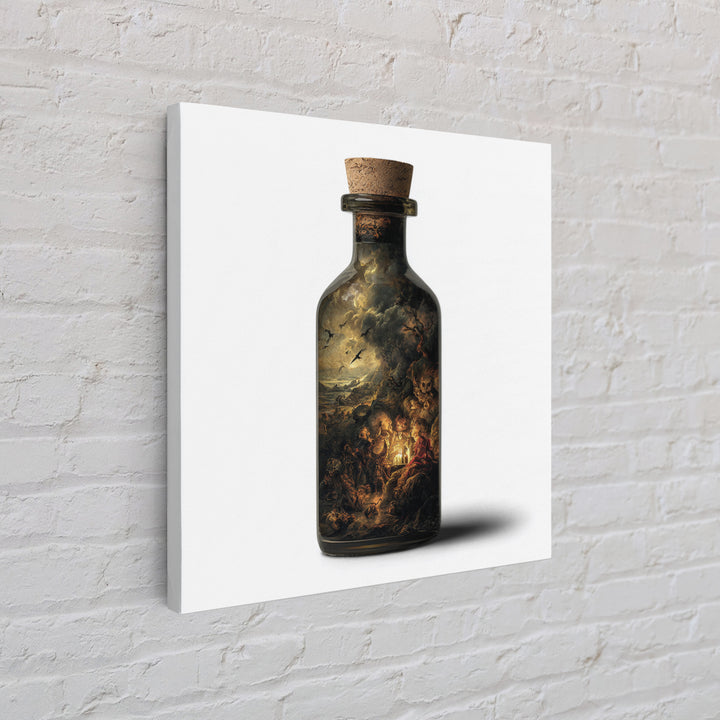 The Bottled Ghost, Baroque Witchcraft Art, Square Wall Art, Dark Halloween Decor, Framed Canvas Print, Halloween Wall Art
