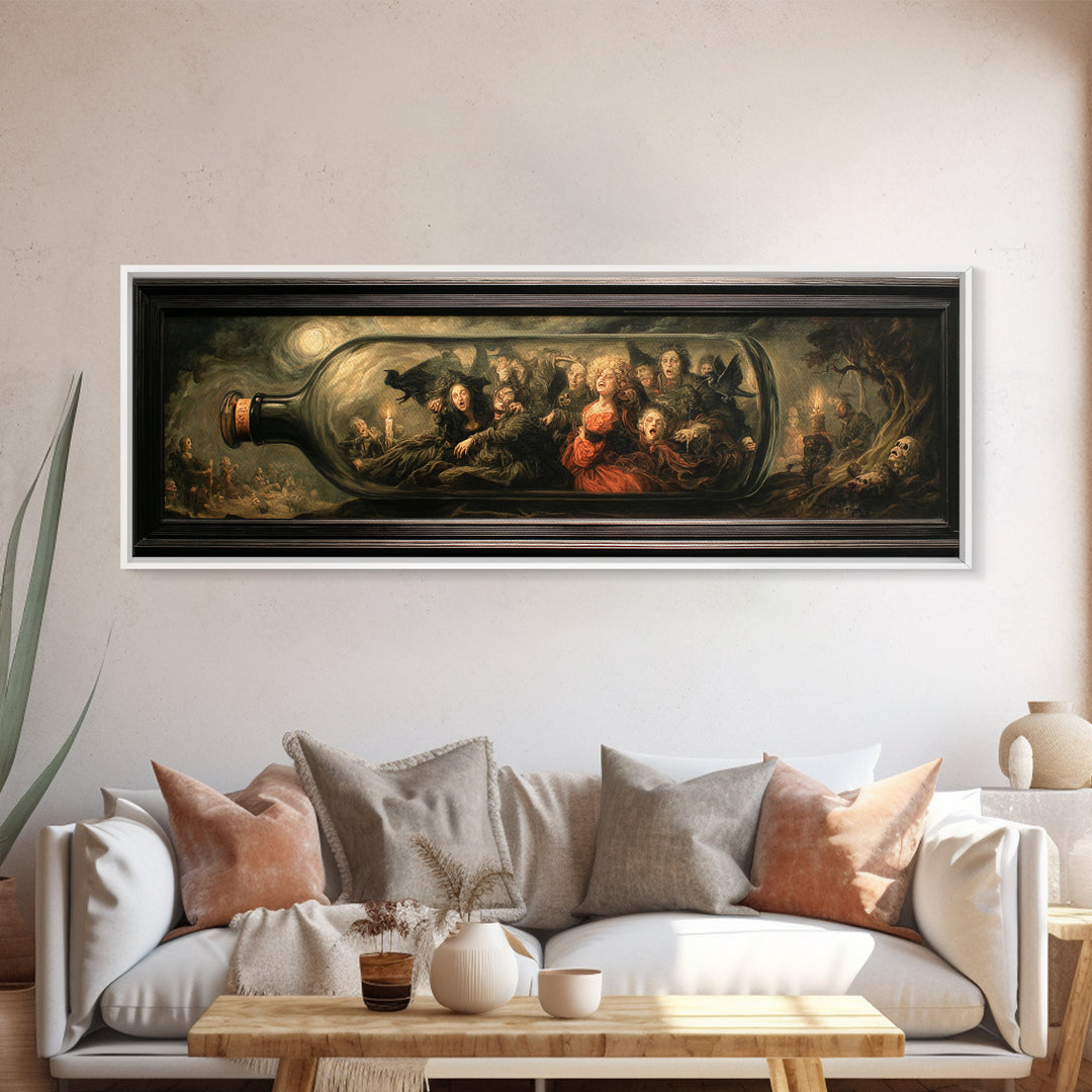 The Bottled Ghost, Dark Romantic Horror Art, Extra Wide Wall Art, Gothic Horror Wall Art, Canvas Print, Halloween Wall Art