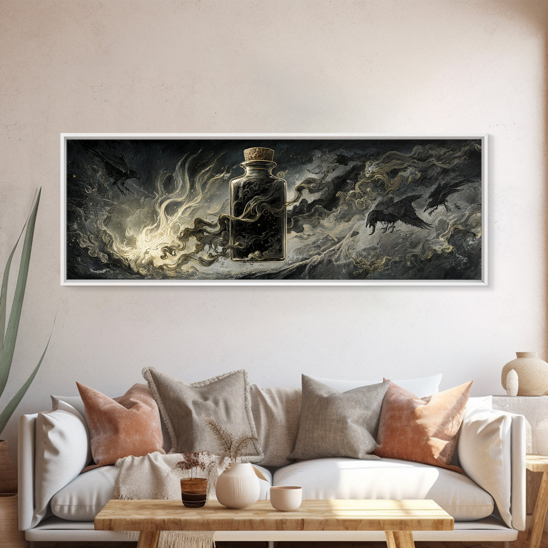 The Bottled Ghost, Visionary Gothic Art, Extra Wide Wall Art, Dark Fantasy Wall Art, Framed Canvas Print, Halloween Wall Art