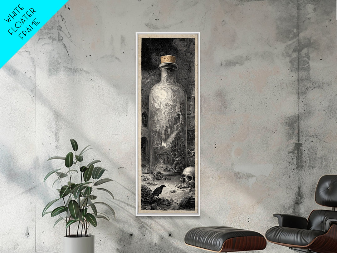 The Bottled Ghost, Architectural Etching Art, Tall Narrow Wall Art, Gothic Horror Wall Art, Canvas Print, Halloween Wall Art