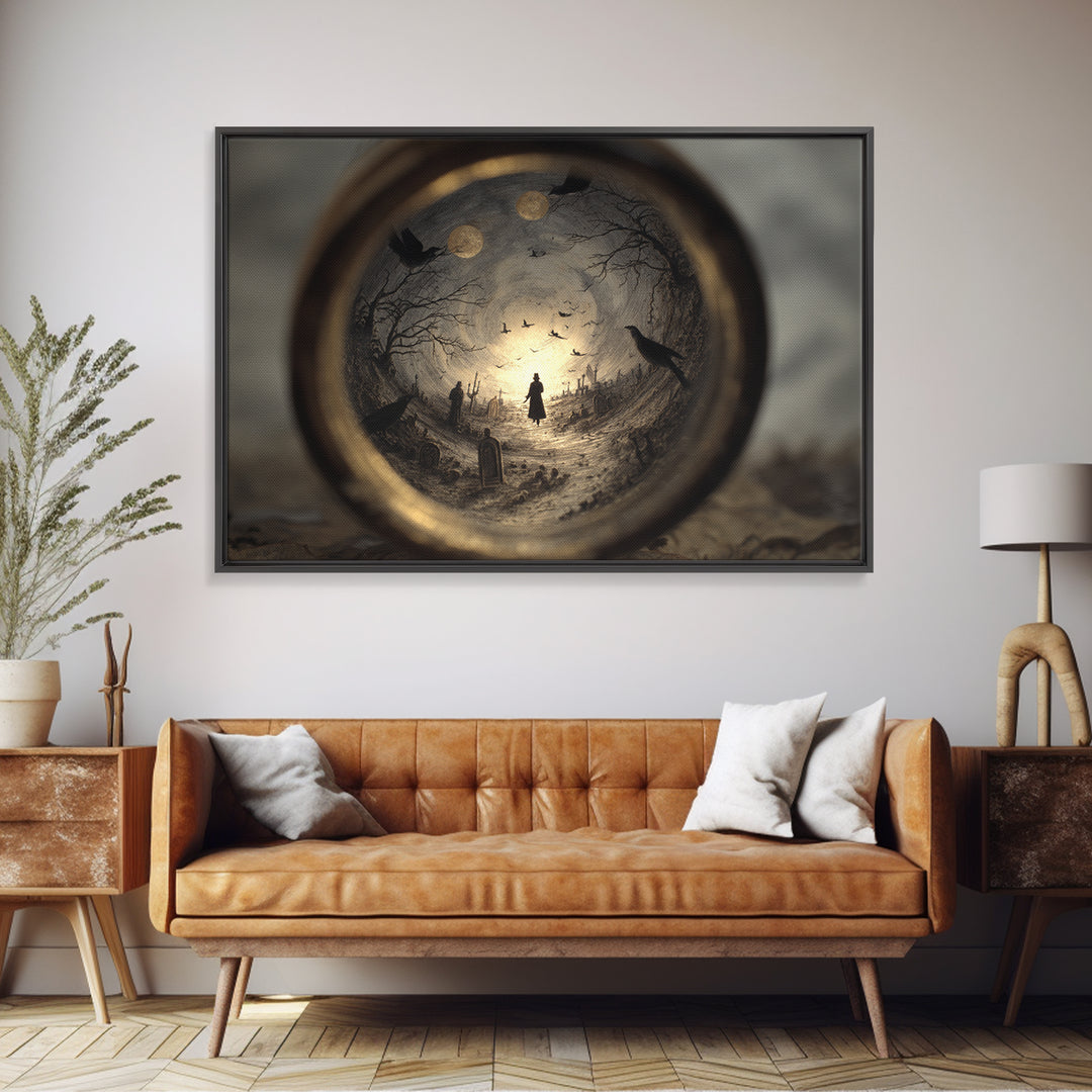 The Bottled Ghost, Romantic Gothic Landscape, Landscape Wall Art, Dark Halloween Decor, Framed Canvas Print, Halloween Wall Art