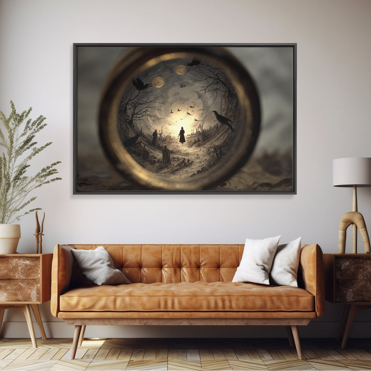 The Bottled Ghost, Romantic Gothic Landscape, Landscape Wall Art, Dark Halloween Decor, Framed Canvas Print, Halloween Wall Art
