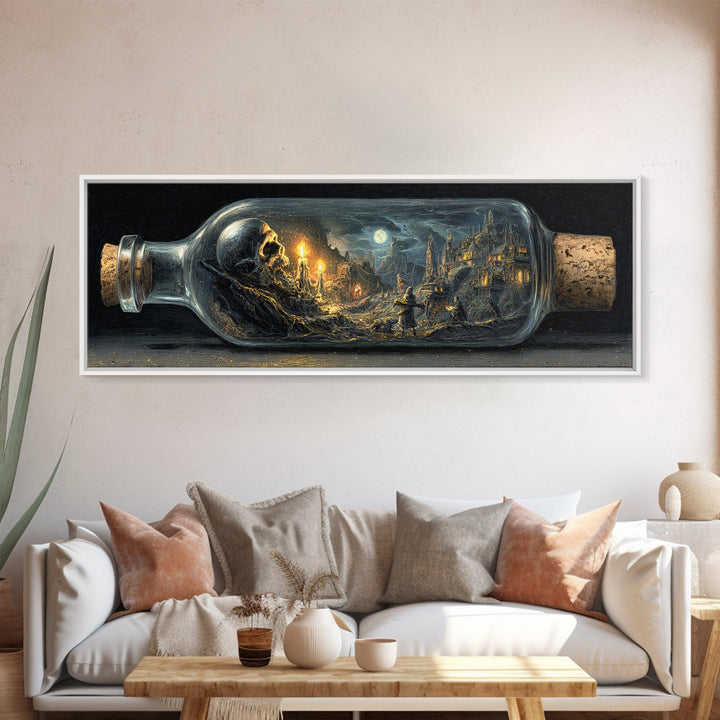 The Bottled Ghost, Apocalyptic Romantic Art, Extra Wide Wall Art, Dark Fantasy Wall Art, Canvas Print, Halloween Wall Art