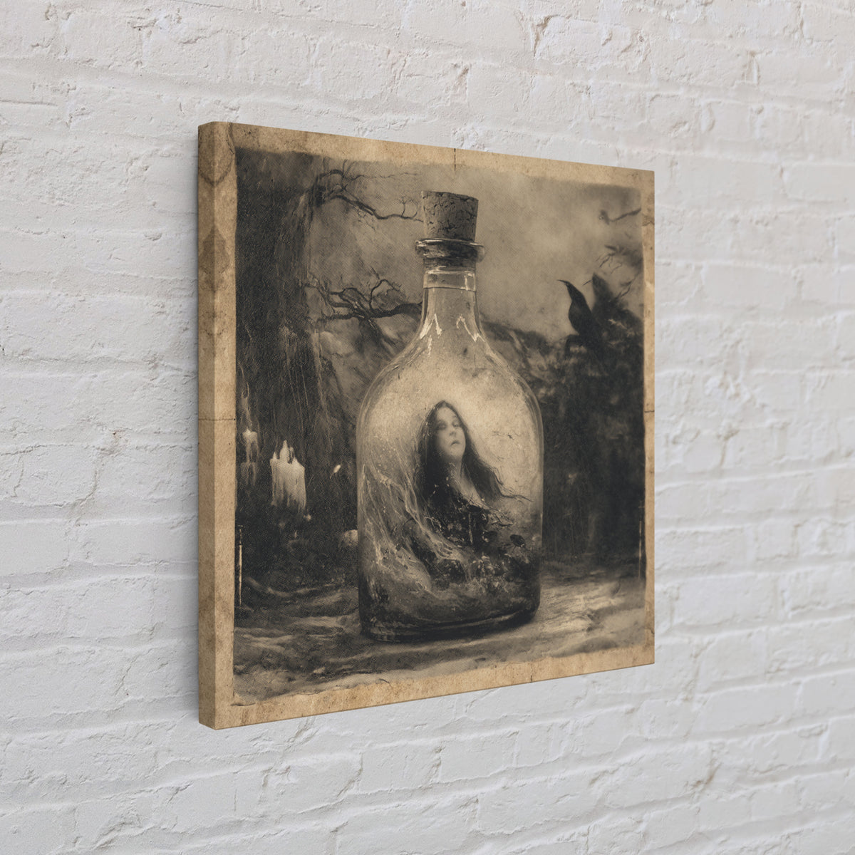The Bottled Ghost, Symbolist Dream Art, Square Wall Art, Macabre Wall Art, Canvas Print, Halloween Wall Art, Dark Fantasy Art