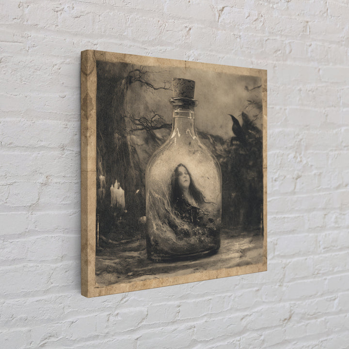 The Bottled Ghost, Symbolist Dream Art, Square Wall Art, Macabre Wall Art, Canvas Print, Halloween Wall Art, Dark Fantasy Art