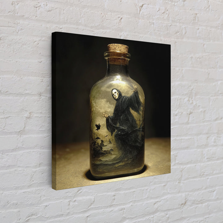 The Bottled Ghost, Symbolist Gothic Landscape, Square Wall Art, Dark Halloween Decor, Canvas Print, Halloween Wall Art, Horror Wall Art