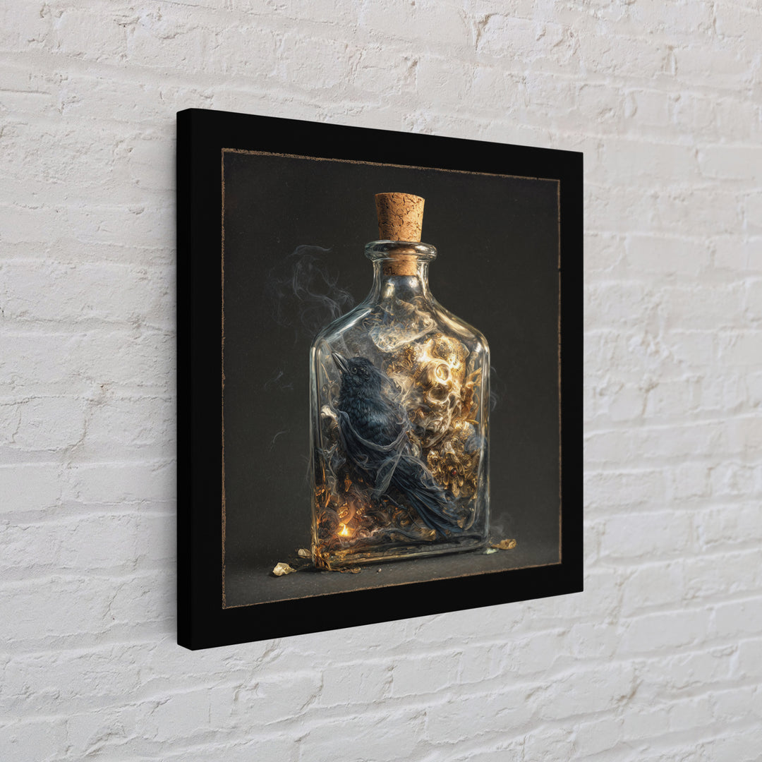 The Bottled Ghost, Ornate Symbolist Art, Square Wall Art, Dark Halloween Decor, Framed Canvas Print, Halloween Wall Art