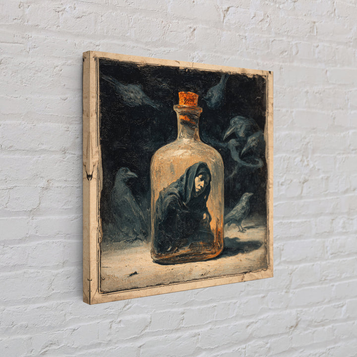The Bottled Ghost, Dark Symbolist Art, Square Wall Art, Dark Halloween Decor, Canvas Print, Halloween Wall Art