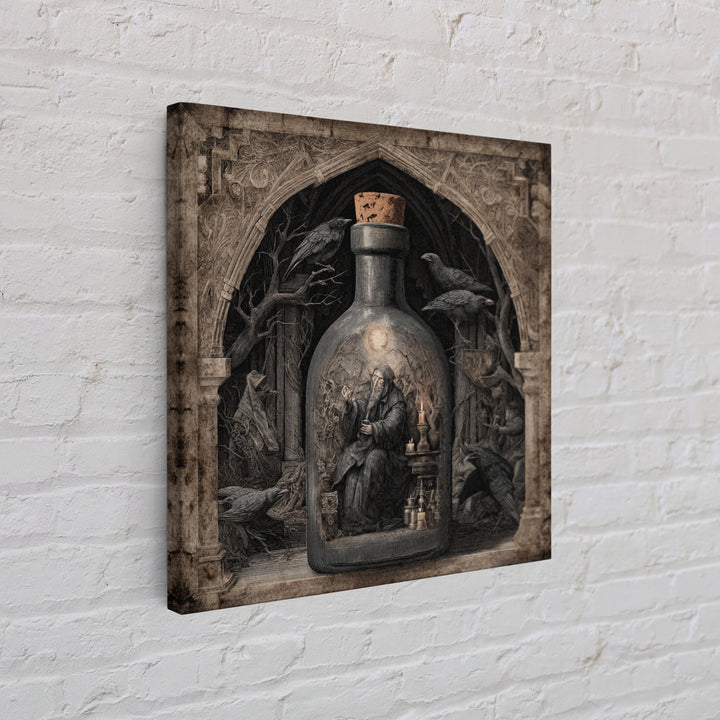 The Bottled Ghost, Symbolist Etching Art, Square Wall Art, Macabre Wall Art, Framed Canvas Print, Halloween Wall Art, Halloween Decor