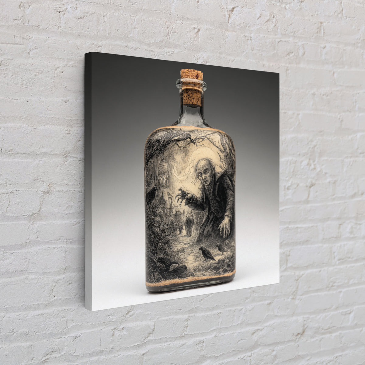 The Bottled Ghost, Expressionist Nightmare Art, Square Wall Art, Dark Fantasy Wall Art, Framed Canvas Print, Halloween Wall Art