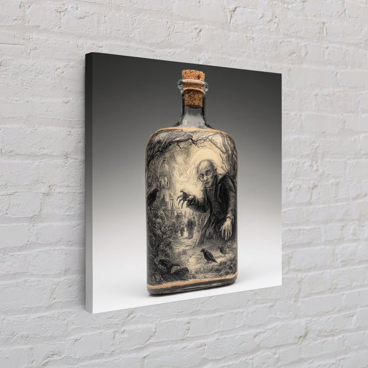 The Bottled Ghost, Expressionist Nightmare Art, Square Wall Art, Dark Fantasy Wall Art, Framed Canvas Print, Halloween Wall Art