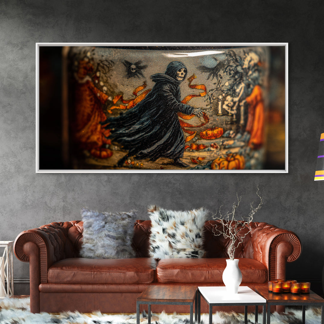 The Bottled Ghost, Grotesque Carnival Art, Wide Panoramic Art, Gothic Horror Wall Art, Framed Canvas Print, Halloween Wall Art
