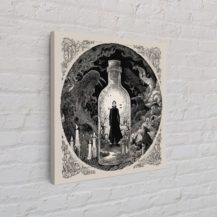 The Bottled Ghost, Decadent Line Art, Square Wall Art, Dark Fantasy Wall Art, Framed Canvas Print, Halloween Wall Art
