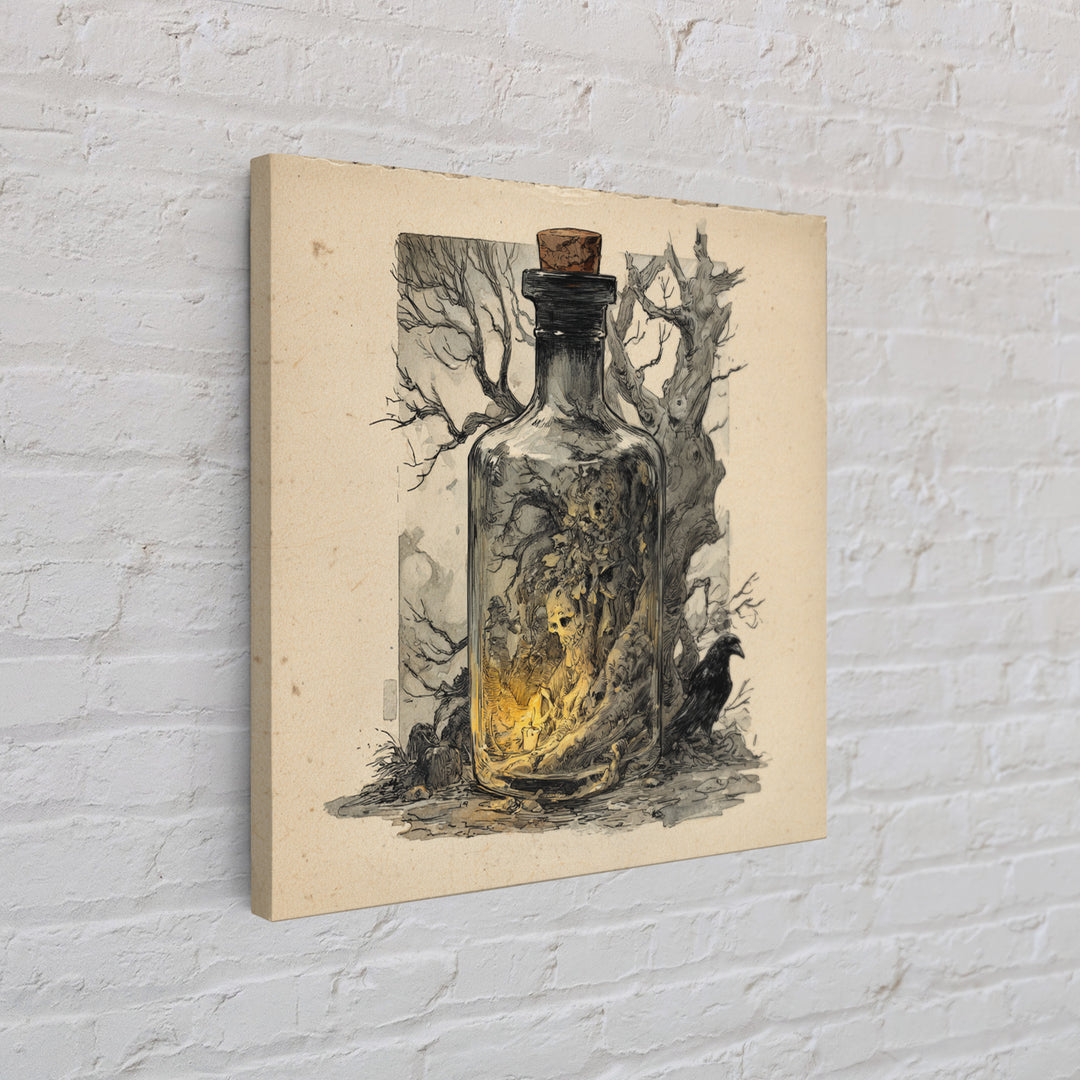 The Bottled Ghost, Gothic Storybook Art, Square Wall Art, Gothic Horror Wall Art, Canvas Print, Halloween Wall Art, Spooky Wall Decor