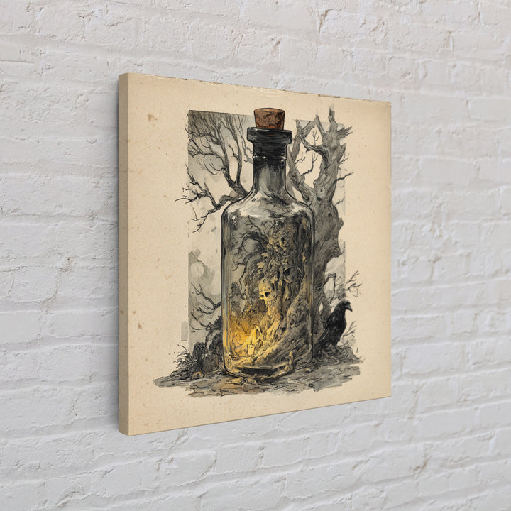 The Bottled Ghost, Gothic Storybook Art, Square Wall Art, Gothic Horror Wall Art, Canvas Print, Halloween Wall Art, Spooky Wall Decor