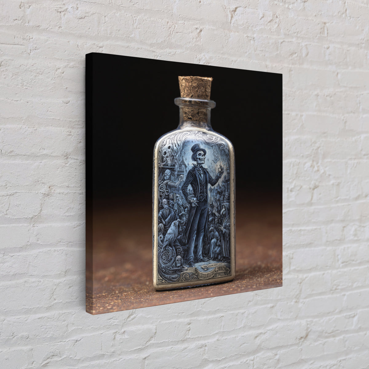 The Bottled Ghost, Macabre Folk Print Art, Square Wall Art, Dark Fantasy Wall Art, Framed Canvas Print, Halloween Wall Art
