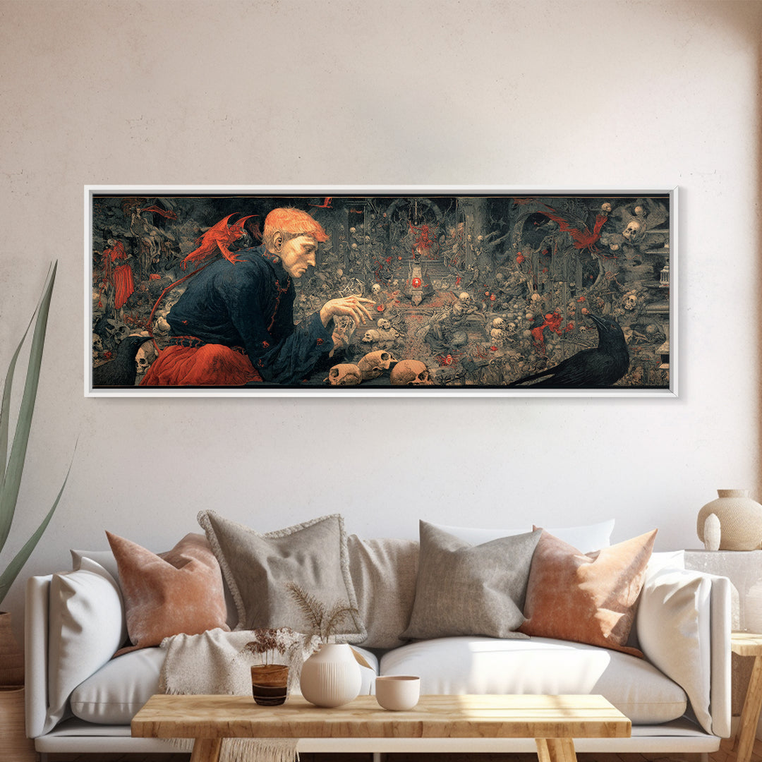 The Coffin Key, Medieval Grotesque Art, Extra Wide Wall Art, Dark Halloween Decor, Canvas Print, Halloween Wall Art, Dark Fantasy Art