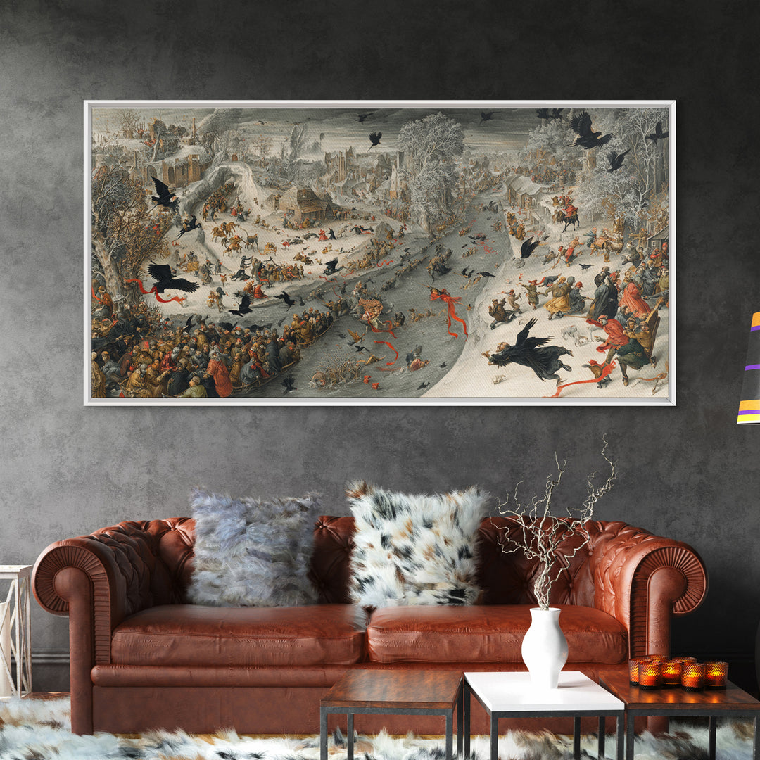 The Coffin Key, Northern Renaissance Horror, Wide Panoramic Art, Gothic Horror Wall Art, Framed Canvas Print, Halloween Wall Art