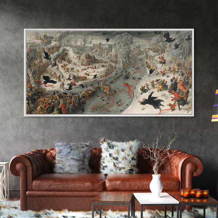The Coffin Key, Northern Renaissance Horror, Wide Panoramic Art, Gothic Horror Wall Art, Framed Canvas Print, Halloween Wall Art