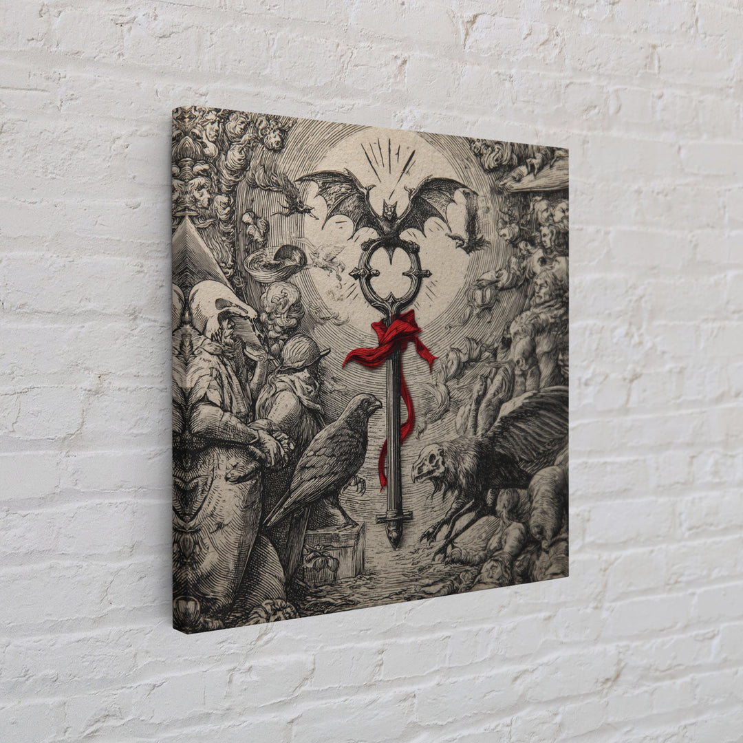 The Coffin Key, Renaissance Engraving Art, Square Wall Art, Dark Halloween Decor, Canvas Print, Halloween Wall Art, Spooky Wall Decor