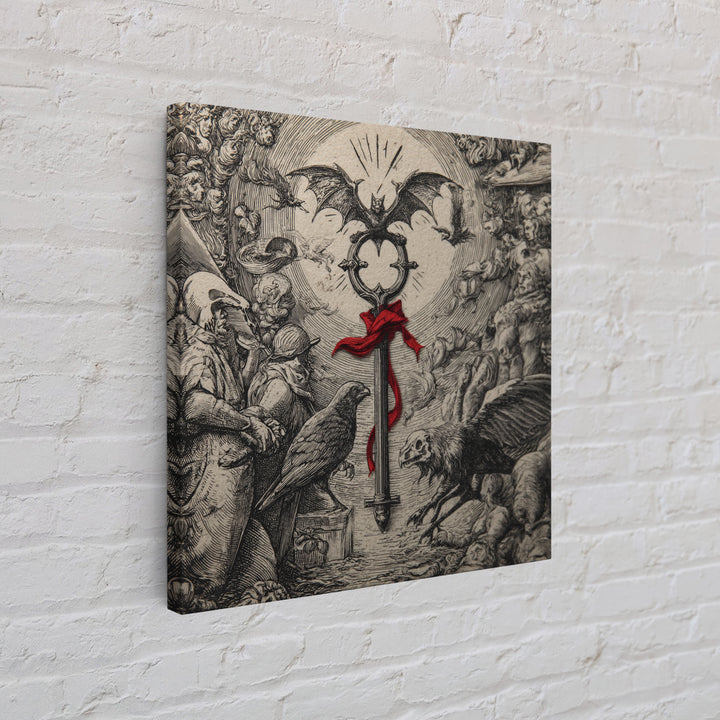 The Coffin Key, Renaissance Engraving Art, Square Wall Art, Dark Halloween Decor, Canvas Print, Halloween Wall Art, Spooky Wall Decor