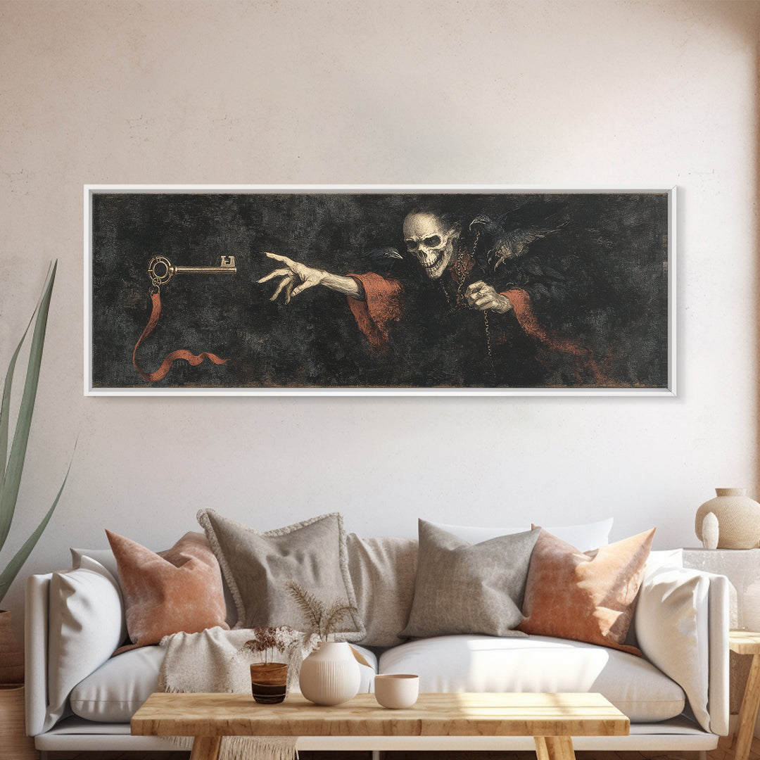 The Coffin Key, Dark Romantic Horror Art, Extra Wide Wall Art, Gothic Horror Wall Art, Framed Canvas Print, Halloween Wall Art