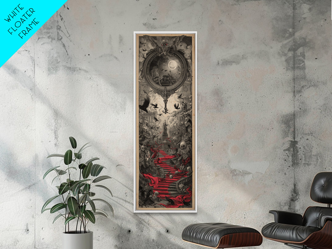The Coffin Key, Architectural Etching Art, Tall Narrow Wall Art, Dark Halloween Decor, Canvas Print, Halloween Wall Art