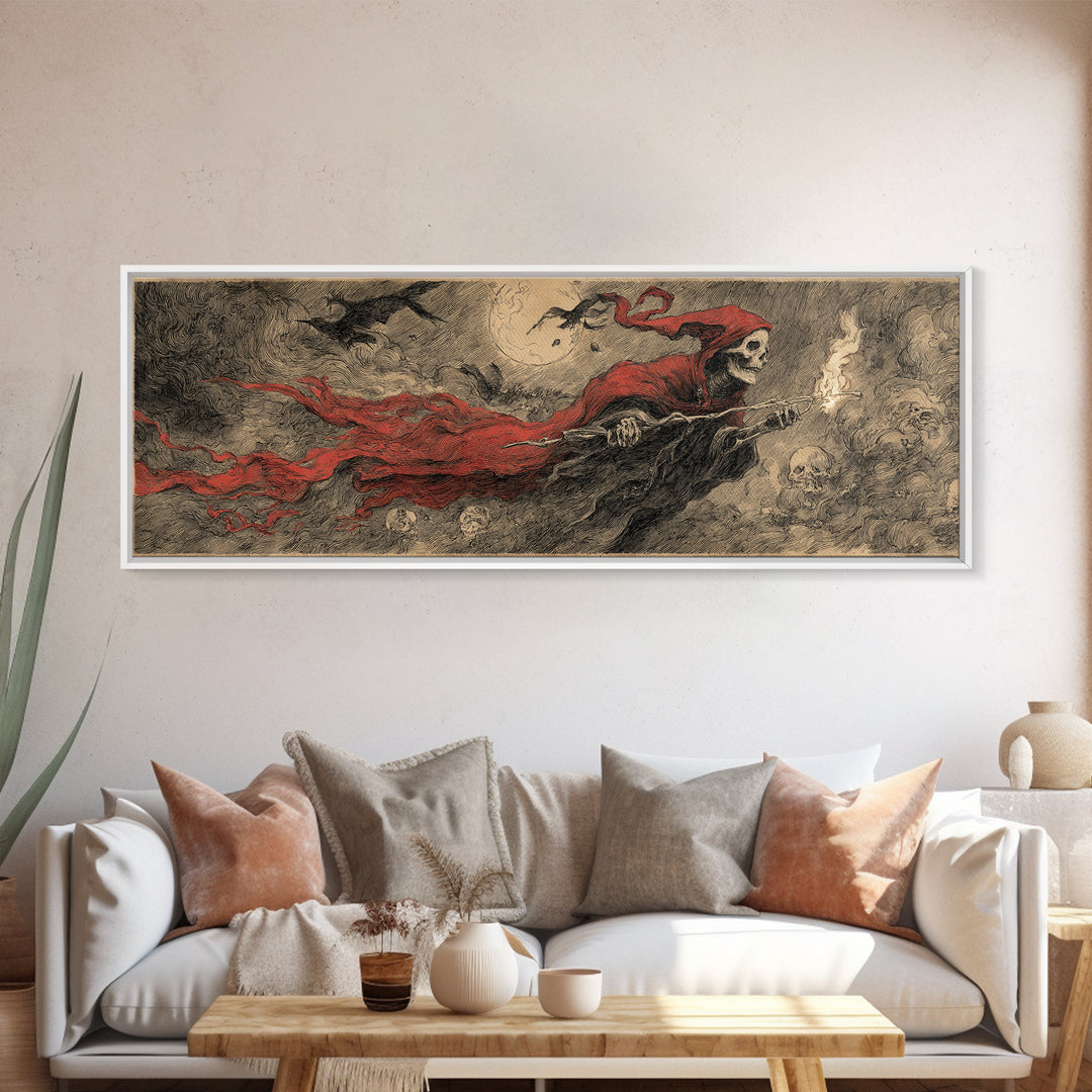 The Coffin Key, Expressionist Nightmare Art, Extra Wide Wall Art, Dark Halloween Decor, Framed Canvas Print, Halloween Wall Art