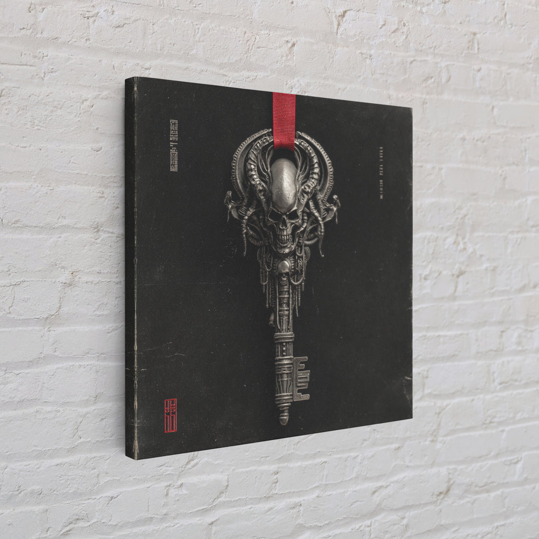 The Coffin Key, Biomechanical Horror Art, Square Wall Art, Dark Halloween Decor, Framed Canvas Print, Halloween Wall Art, Gothic Home Decor