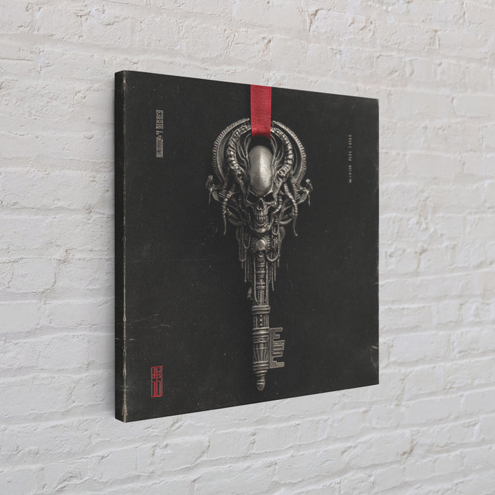 The Coffin Key, Biomechanical Horror Art, Square Wall Art, Dark Halloween Decor, Framed Canvas Print, Halloween Wall Art, Gothic Home Decor